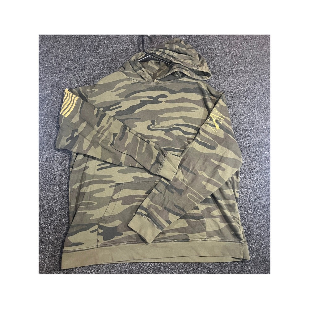 Grunt Style Mens 3XL Camo Hoodie Pullover American Flag Rifle Graphic Green